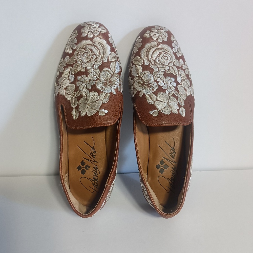 Patricia Nash Illumina Flats Slip-On Embroidered Floral Brown Size 6